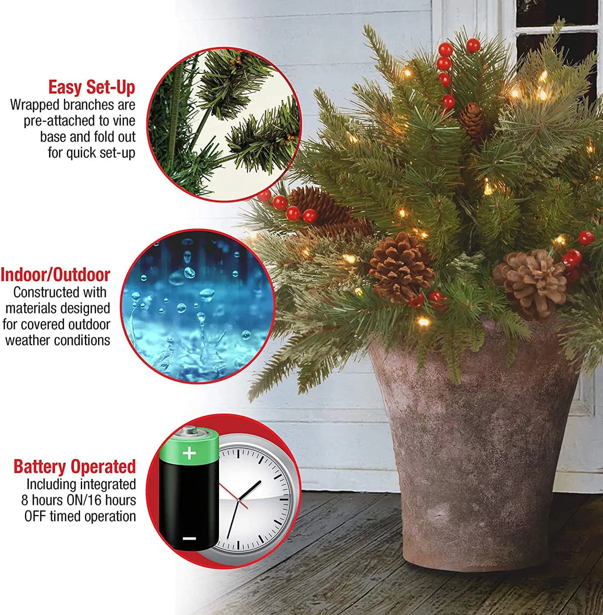 Pre-Lit Christmas Urn Filler – photo 6
